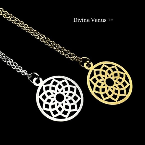 Sahasrara Lotus Necklace | Crown Chakra Symbol | Stainless Steel Jewelry - Picture 1 of 10